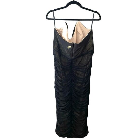 Michael Costello x REVOLVE India Midi Dress Black nude net strapless ruched XL - Picture 7 of 13